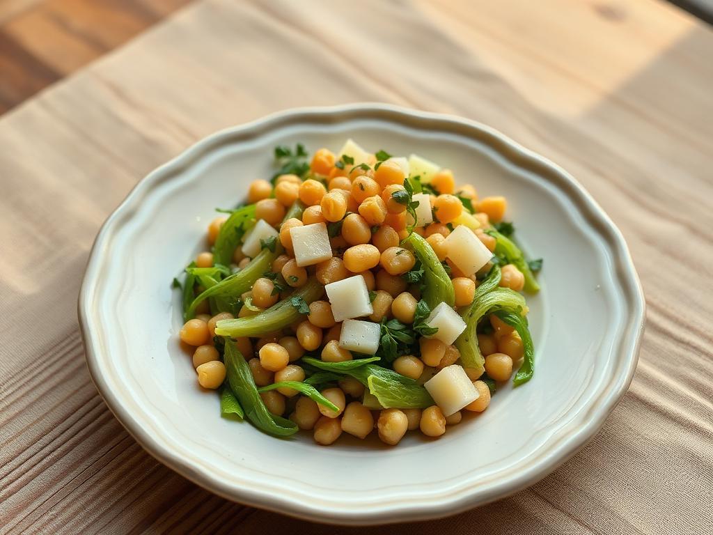Ensalada tibia de garbanzo y espinaca