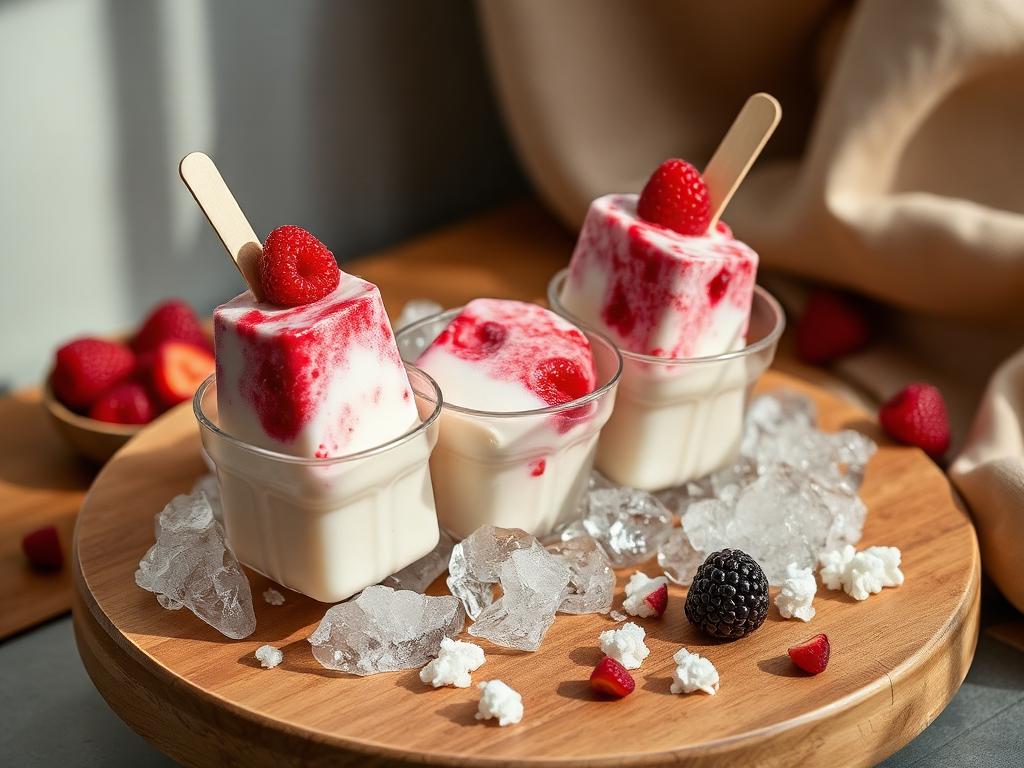 Paletas de yogur y frutos rojos